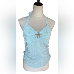 Large teal Blue vacation Vibes Halter Top